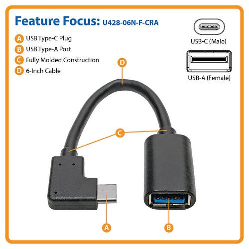 Tripp Lite U428-06N-F-CRA USB cable USB 3.2 Gen 1 (3.1 Gen 1) 7.87" (0.2 m) USB C USB A Black