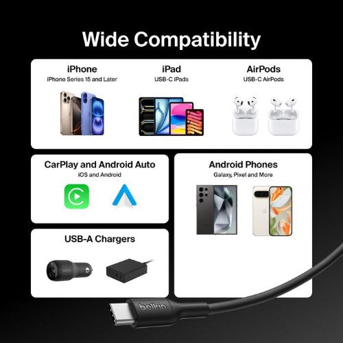 Belkin CAB021FQ1MBK USB cable 39.4" (1 m) USB A USB C Black