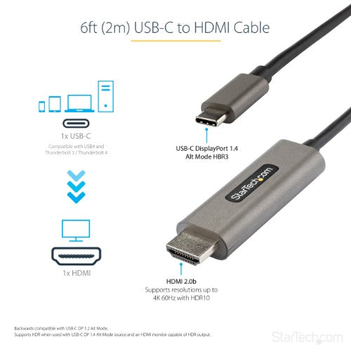 StarTech.com CDP2HDMM2MH video cable adapter 78.7" (2 m) HDMI Type A (Standard) USB Type-C Black, Silver