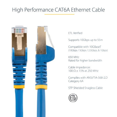 StarTech.com C6ASPAT5BL networking cable Blue 59.1" (1.5 m) Cat6a