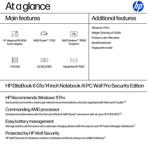 HP EliteBook 6 G1a 14 inch Notebook AI PC Wolf Pro Security Edition Silver