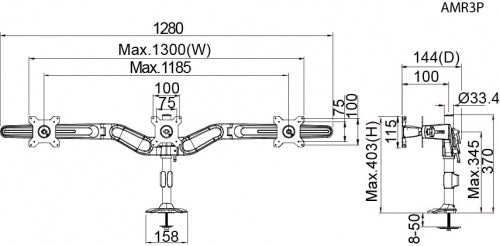 Amer Networks AMR3P monitor mount / stand 24" Black