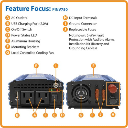 Tripp Lite PINV750 power adapter/inverter Auto 750 W Black, Blue