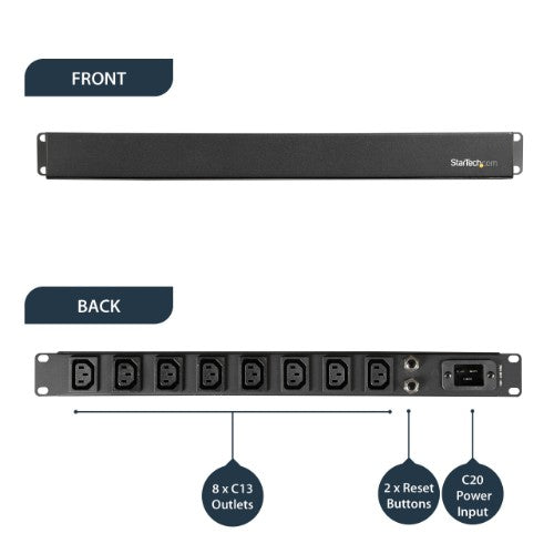 StarTech.com PDU08C13H power distribution unit (PDU) 8 AC outlet(s) 1U Black