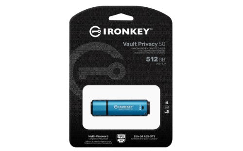 Kingston Technology IronKey Vault Privacy 50 USB flash drive 512 GB USB Type-A 3.2 Gen 1 (3.1 Gen 1) Black, Blue
