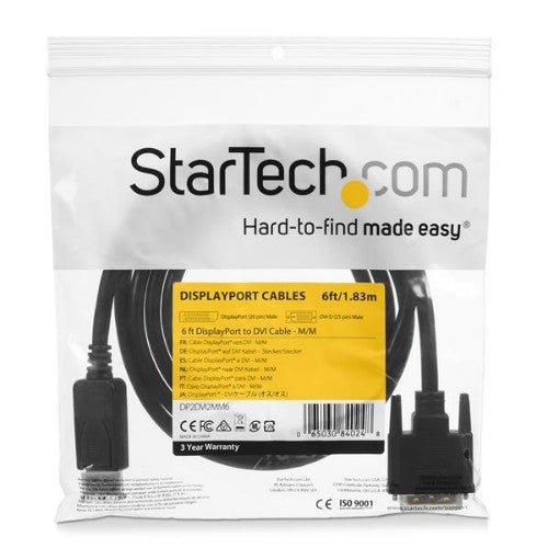StarTech.com DP2DVI2MM6 video cable adapter 70.9" (1.8 m) DisplayPort DVI-D Black