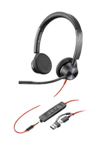 HP Poly Blackwire 3325 Stereo USB-C Headset +3.5mm Plug +USB-C/A Adapter