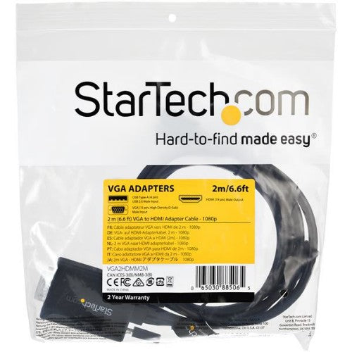 StarTech.com VGA2HDMM2M video cable adapter 78.7" (2 m) USB Type-A + VGA (D-Sub) HDMI Type A (Standard) Black