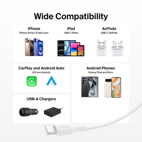 Belkin CAB021FQ1MWH USB cable 39.4" (1 m) USB A USB C White