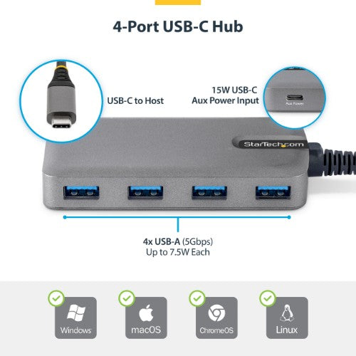 StarTech.com 5G4AC-USB-C-HUB interface hub USB 3.2 Gen 1 (3.1 Gen 1) Type-C 5000 Mbit/s Gray