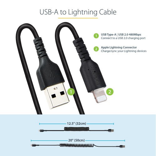 StarTech.com RUSB2ALT50CMBC lightning cable 19.7" (0.5 m) Black