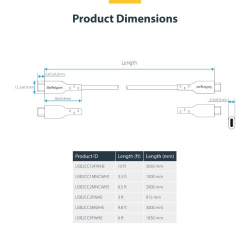 StarTech.com USB2CC3FWHE USB cable USB 2.0 35.4" (0.9 m) USB C White