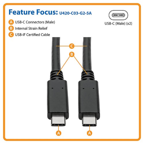 Tripp Lite U420-C03-G2-5A USB cable USB 3.2 Gen 2 (3.1 Gen 2) 35.8" (0.91 m) USB C Black