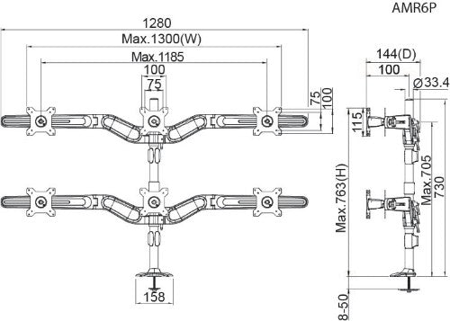 Amer Networks AMR6P monitor mount / stand 24" Clamp Black