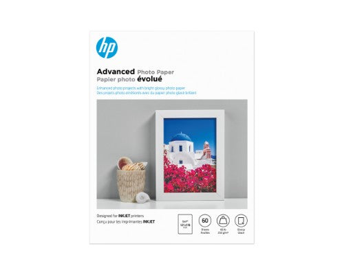 HP Advanced Photo Paper, Glossy, 65 lb, 5 x 7 in. (127 x 178 mm), 60 sheets