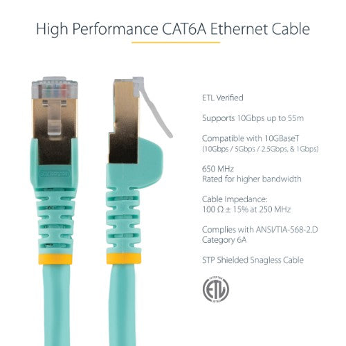 StarTech.com C6ASPAT15AQ networking cable Aqua color 181.1" (4.6 m) Cat6a