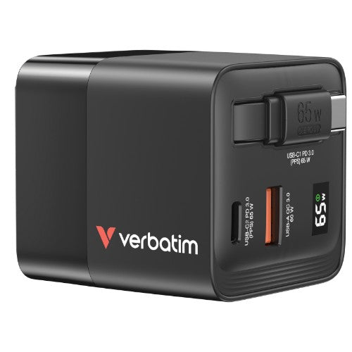 Verbatim GaN Charger 65W Universal Black AC Fast charging Indoor