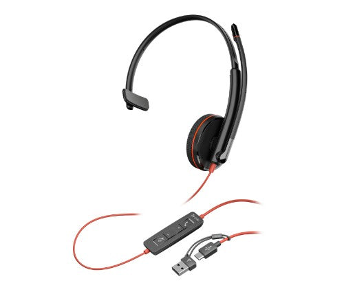 HP Poly Blackwire 3210 Monaural USB-C Black Headset +USB-C/A Adapter (Bulk)