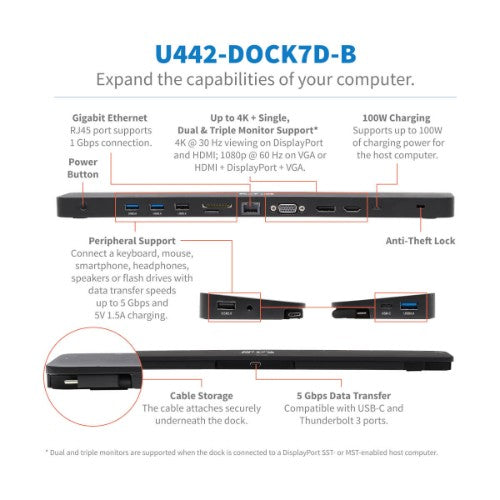 Tripp Lite U442-DOCK7D-B laptop dock/port replicator Wired USB 3.2 Gen 1 (3.1 Gen 1) Type-C Black