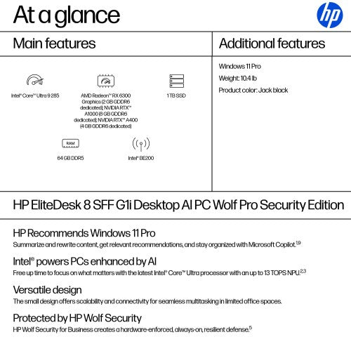 HP EliteDesk 8 SFF G1i Desktop AI PC Wolf Pro Security Edition Intel Core Ultra 9 285 64 GB DDR5-SDRAM