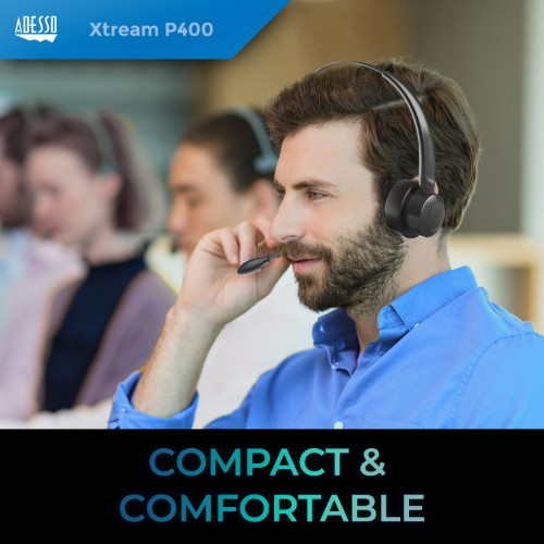 Adesso Xtream P400 Headset Wired & Wireless Head-band Business/Everyday USB Type-C / USB Type-A Bluetooth Charging stand Black