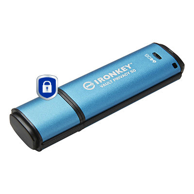 Kingston Technology IronKey Vault Privacy 50 USB flash drive 64 GB USB Type-A 3.2 Gen 1 (3.1 Gen 1) Black, Blue