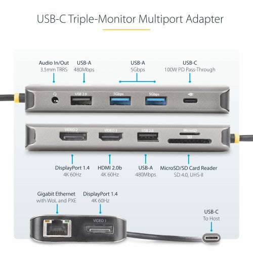 StarTech.com 154B-USBC-MULTIPORT laptop dock/port replicator Wired USB 3.2 Gen 1 (3.1 Gen 1) Type-C Gray
