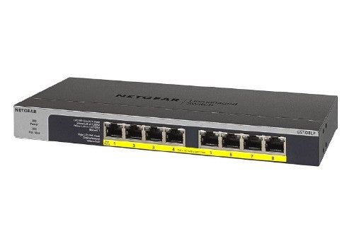 NETGEAR 8-PORT GIGABIT ETHERNET POE+ UNMANAGED SWITCH WITH 60W POE BUDGET (GS108 Gigabit Ethernet (10/100/1000) Power over Ethernet (PoE) 1U Black, Gray