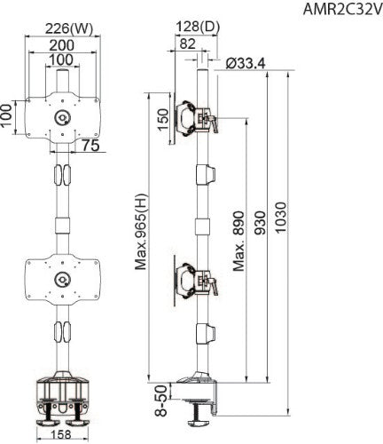 Amer Mounts AMR2C32V monitor mount / stand 32" Black Desk