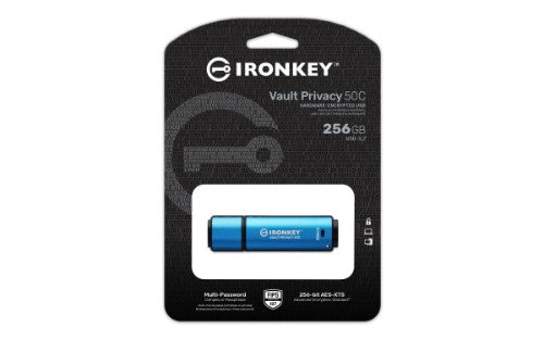 Kingston Technology IronKey Vault Privacy 50 USB flash drive 256 GB USB Type-C 3.2 Gen 1 (3.1 Gen 1) Black, Blue