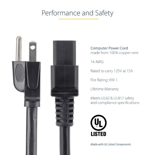 StarTech.com PXT515191410 power cable Black 118.1" (3 m) NEMA 5-15P C19 coupler