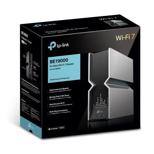 TP-Link Archer BE800 wireless router Multi-Gigabit Ethernet Tri-band (2.4 GHz / 5 GHz / 6 GHz) Black, Stainless steel