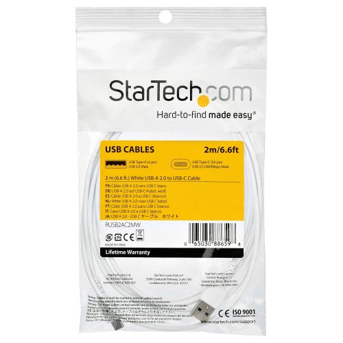StarTech.com RUSB2AC2MW USB cable USB 2.0 78.7" (2 m) USB A USB C White