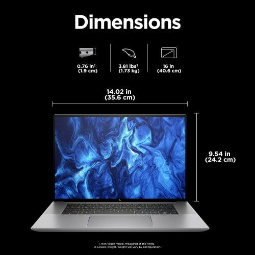 HP ZBook Studio G11 Intel Core Ultra 7 165H Mobile workstation 16" WQUXGA 32 GB DDR5-SDRAM 1 TB SSD NVIDIA RTX 2000 Ada Wi-Fi 7 (802.11be) Windows 11 Pro Silver