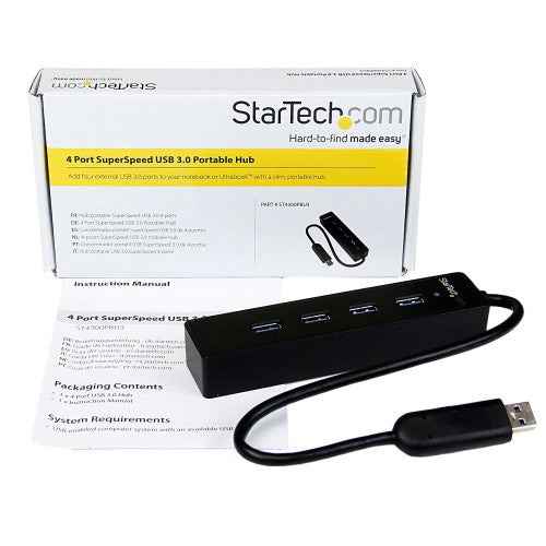 StarTech.com ST4300PBU3 interface hub USB 3.2 Gen 1 (3.1 Gen 1) Type-A 5000 Mbit/s Black
