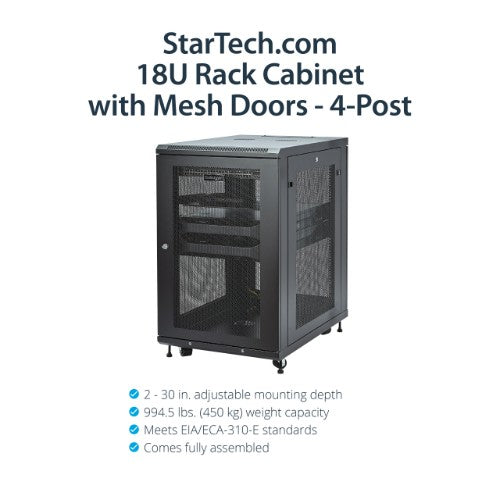 StarTech.com RK1833BKM rack cabinet 18U Freestanding rack Black