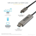 StarTech.com CDP2HDMM3MH video cable adapter 118.1" (3 m) HDMI Type A (Standard) USB Type-C Black, Silver