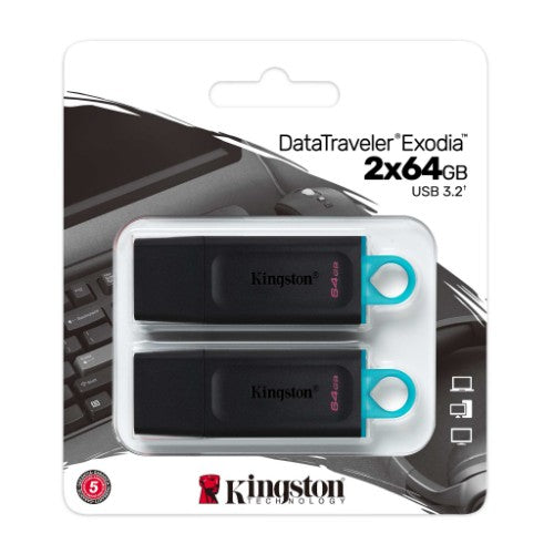 Kingston Technology DataTraveler Exodia USB flash drive 64 GB USB Type-A 3.2 Gen 1 (3.1 Gen 1) Black, Turquoise