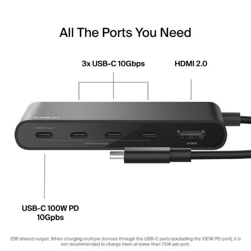 Belkin AVC021FQBK interface hub USB Type-C 10000 Mbit/s Black