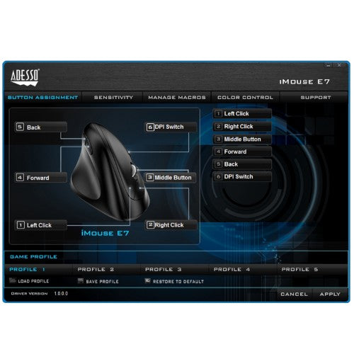 Adesso iMouse E7 mouse Gaming Left-hand USB Type-A Optical 6400 DPI