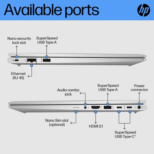 HP ProBook 450 G10 Intel® Core™ i7 i7-1355U Laptop 15.6" HD 16 GB DDR4-SDRAM 1 TB SSD Wi-Fi 6E (802.11ax) Windows 11 Pro Silver