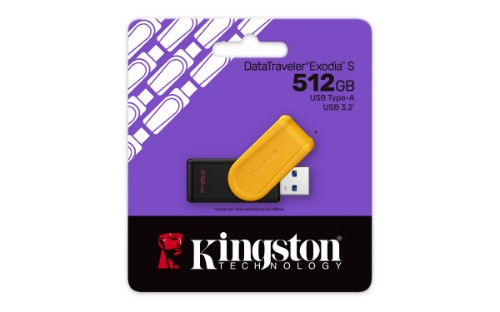 Kingston Technology DataTraveler Exodia S USB flash drive 512 GB USB Type-A 3.2 Gen 1 (3.1 Gen 1) Black, Yellow