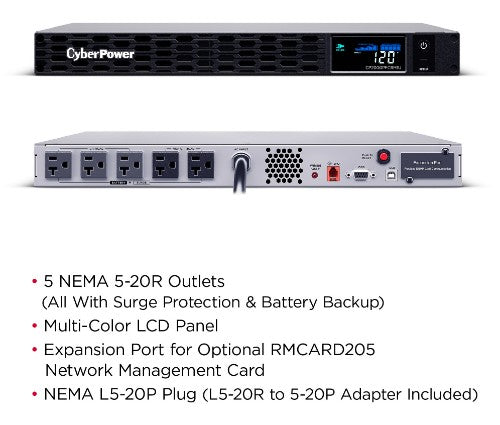 CyberPower CP2000PFCRM1U uninterruptible power supply (UPS) Line-Interactive 2 kVA 1200 W 5 AC outlet(s)