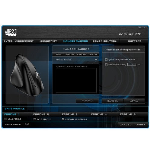 Adesso iMouse E7 mouse Gaming Left-hand USB Type-A Optical 6400 DPI