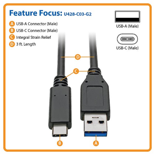 Tripp Lite U428-C03-G2 USB cable USB 3.2 Gen 2 (3.1 Gen 2) 35.4" (0.9 m) USB A USB C Black