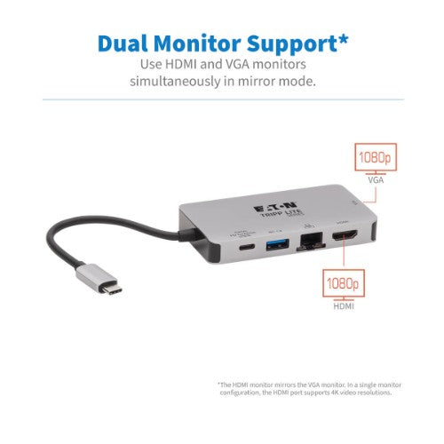 Tripp Lite U442-DOCK6-GY laptop dock/port replicator Wired USB 3.2 Gen 1 (3.1 Gen 1) Type-C Gray