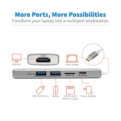 Tripp Lite U442-DOCK10-S laptop dock/port replicator USB 3.2 Gen 2 (3.1 Gen 2) Type-C Silver