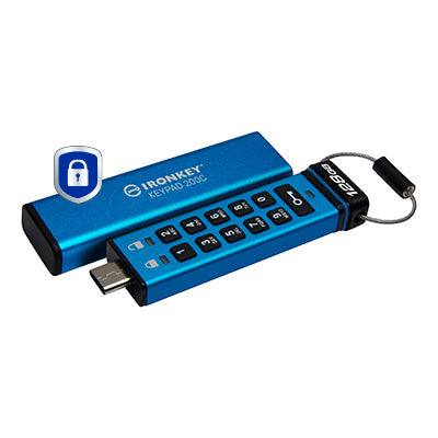 Kingston Technology IronKey Keypad 200 USB flash drive 128 GB USB Type-C 3.2 Gen 1 (3.1 Gen 1) Blue