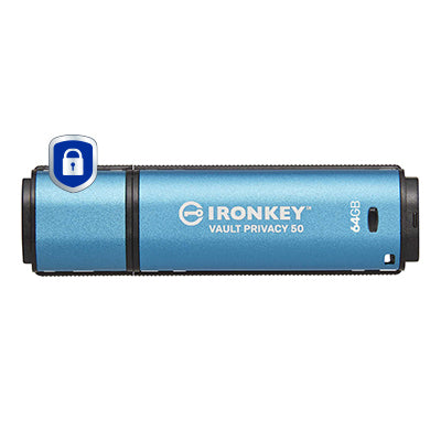 Kingston Technology IronKey Vault Privacy 50 USB flash drive 64 GB USB Type-A 3.2 Gen 1 (3.1 Gen 1) Black, Blue