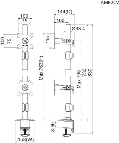 Amer Mounts AMR2CV monitor mount / stand 24" Desk Black